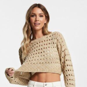 NWT ASOS Cropped Boho Knit Shrug Crochet Sweater in Beige Tan Sz XS